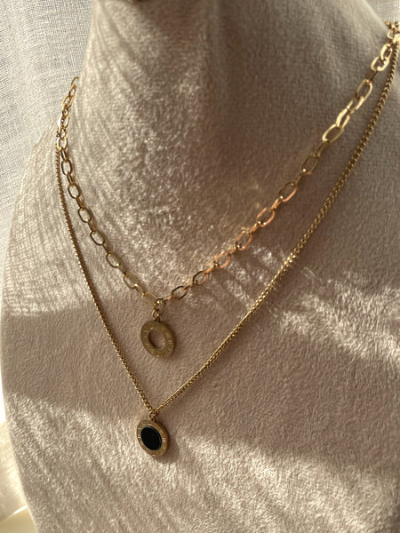 RITCHIE | Tarnish-Free | Gold Double Layer Paperclip Circular Pendant | Necklace