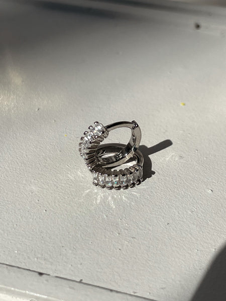 ANNIKA | Cubic Zirconia Baguette Huggies | S925 Sterling Silver 18ct Gold Plated | Earrings