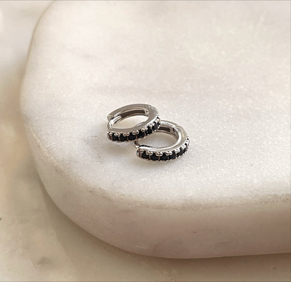 MULTICOLOR/BLACK HUGGIES | 7mm Huggies| S925 Sterling Silver I 18ct Gold Plated I Cubic Zirconia