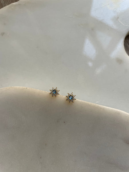 EMILIA | S925 Sterling Silver 18ct Gold Plated I Cubic Zirconia | Flower Stud Earring