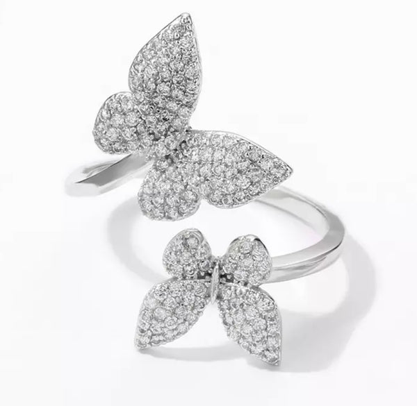 BLAISE I Gold Cubic Zirconia Pavé Butterfly Adjustable | Ring