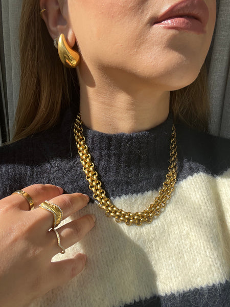 EIRA | Tarnish Free | Cubic Zirconia Encrusted Gold Wave | Ring