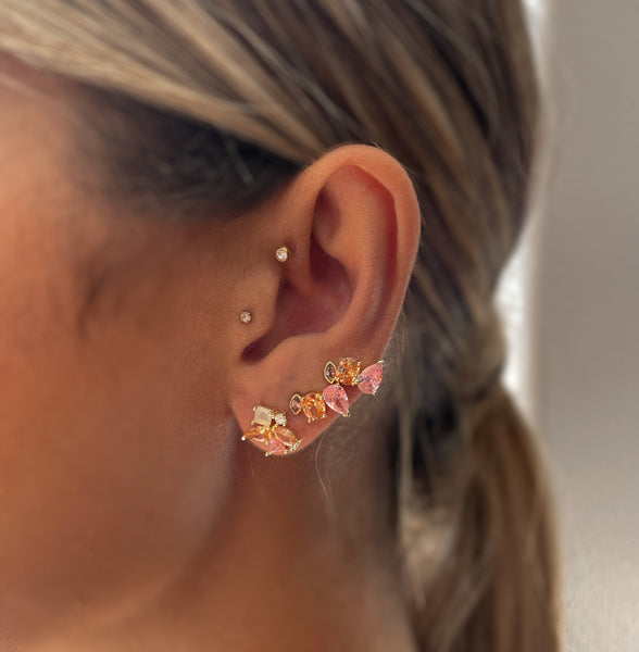 ROSALIND | S925 Sterling Silver Gold Plated I Cubic Zirconia | Warm Toned Linear Cluster Earring