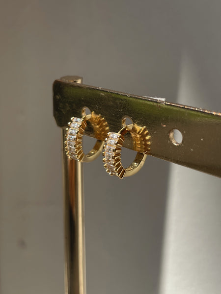 ANNIKA | Cubic Zirconia Baguette Huggies | S925 Sterling Silver 18ct Gold Plated | Earrings