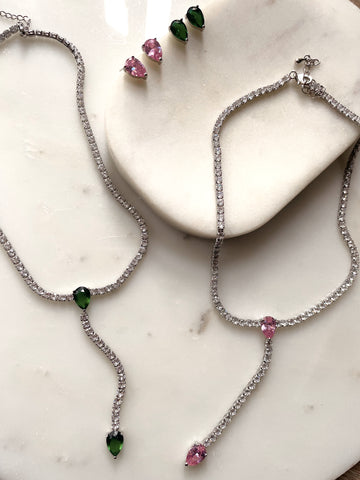 ROSELLA I Luxury Cubic Zirconia Pink/Emerald Necklace I AAA Grade Cubic Zirconia
