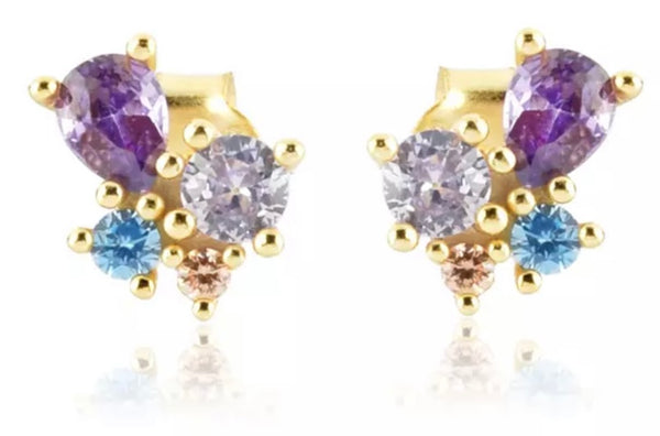 INDIGO | S925 Sterling Silver | 18k Gold Plated I Cubic Zirconia | Purple-Blue Stud | Earring