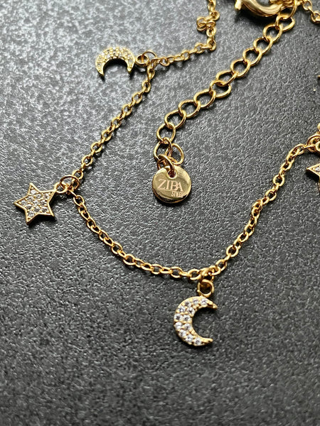 5TH AVENUE | Plated | Crescent&Star | Cubic Zirconia Anklet | Gold/Silver