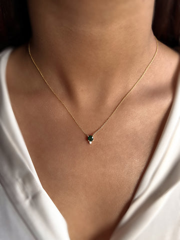 ELIXIR | S925 Emerald Green Sterling Silver 18ct gold plated Black/Nude Cubic Zirconia Necklace