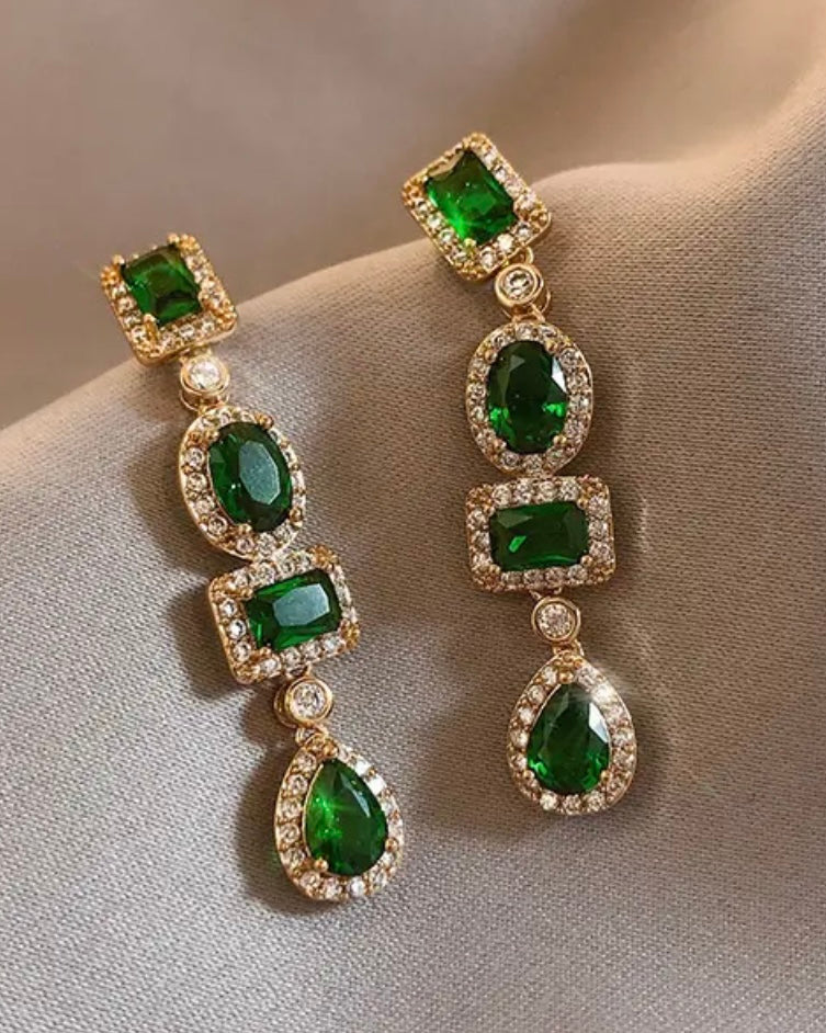 NAWAL | Gold Emerald/Clear  | AAA Grade Cubic Zirconia | Earring
