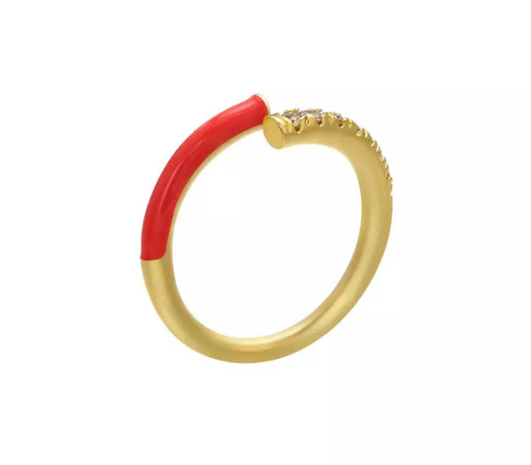 BERMUDA | Pink/Red/Blue/White Enamel Adjustable Encrusted Enamel | Ring