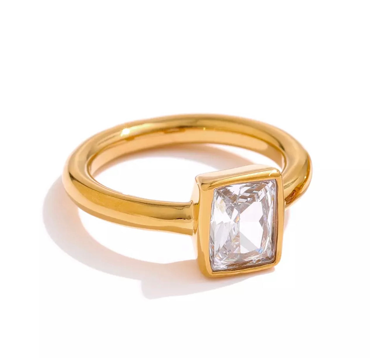 MALAIKA | Tarnish Free | Golden Rectangular Cubic Zirconia | Ring