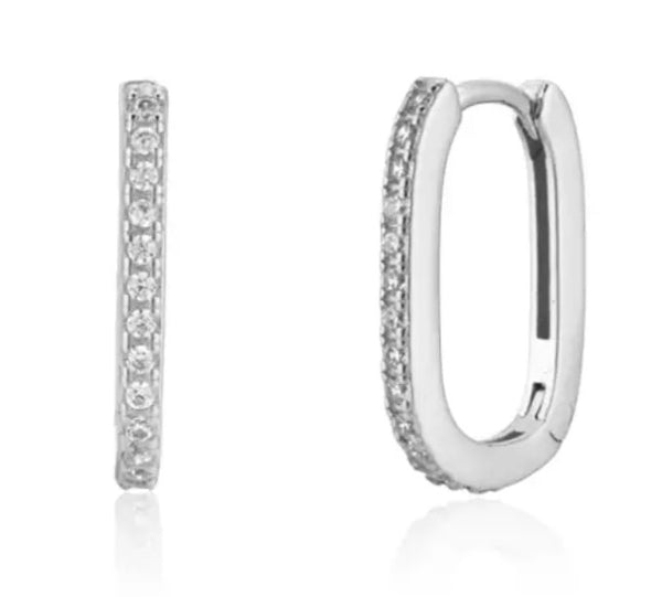 RINA | S925 Sterling Silver 18ct Gold Plated Cubic Zirconia | Rectangular Hoops | Black/Clear