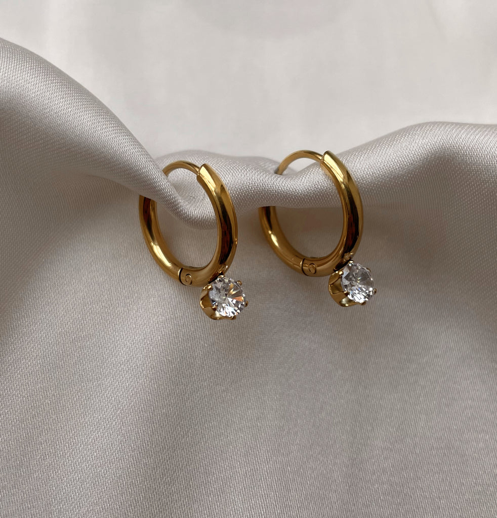 PIA Tarnish Free Stainless Steel Gold Cubic Zirconia Minimalist Hu