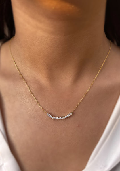 ALESSIA | S925 Sterling Silver | 18ct Gold/Platinum Plated | Linear Encrusted Bar Necklace