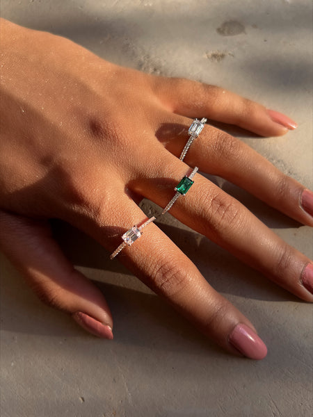 RAPHAELA I Tarnish Free | Eternity Band with centre baguette stone I S925 Sterling Silver I Platinum Plated I Cubic Zirconia (3 colours)