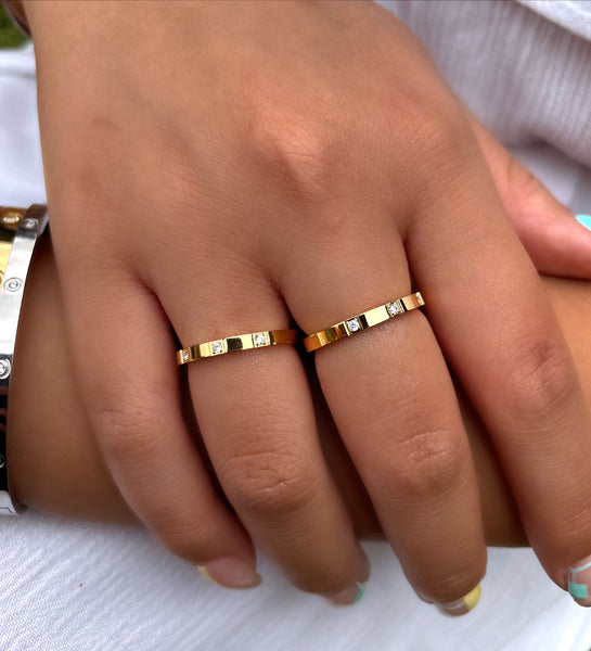 DONNATELLA | Tarnish Free | Thin Encrusted Designer-Inspired | Gold/Silver/Rose Gold Ring (1 piece)