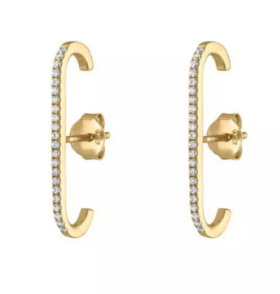 BIJOU | Cubic Zirconia Pavé setting Linear Stud| S925 Sterling Silver 18ct Gold Plated Earrings