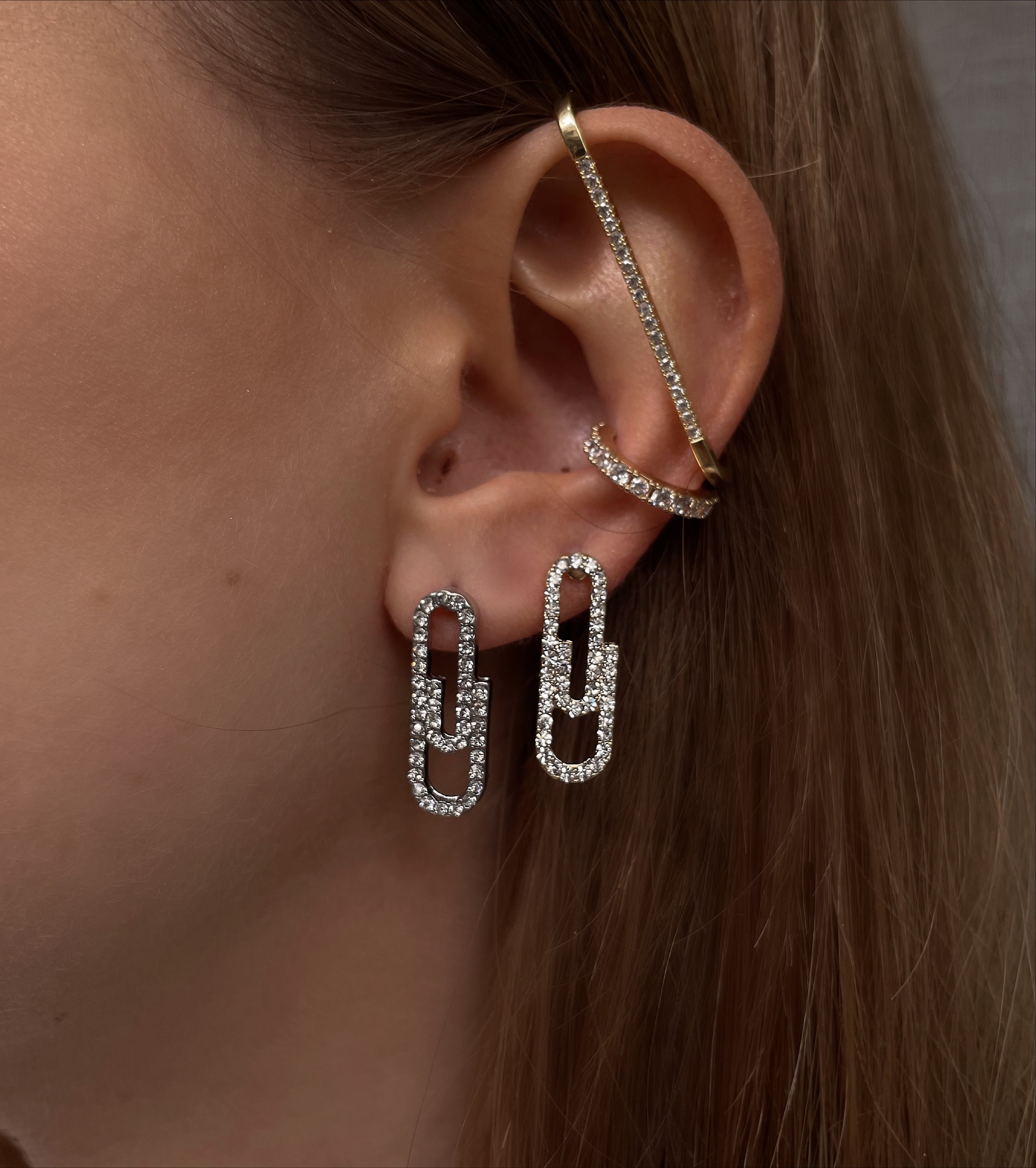 AUDREY | Gold/Silver Cubic Zirconia Paperclip | Earring