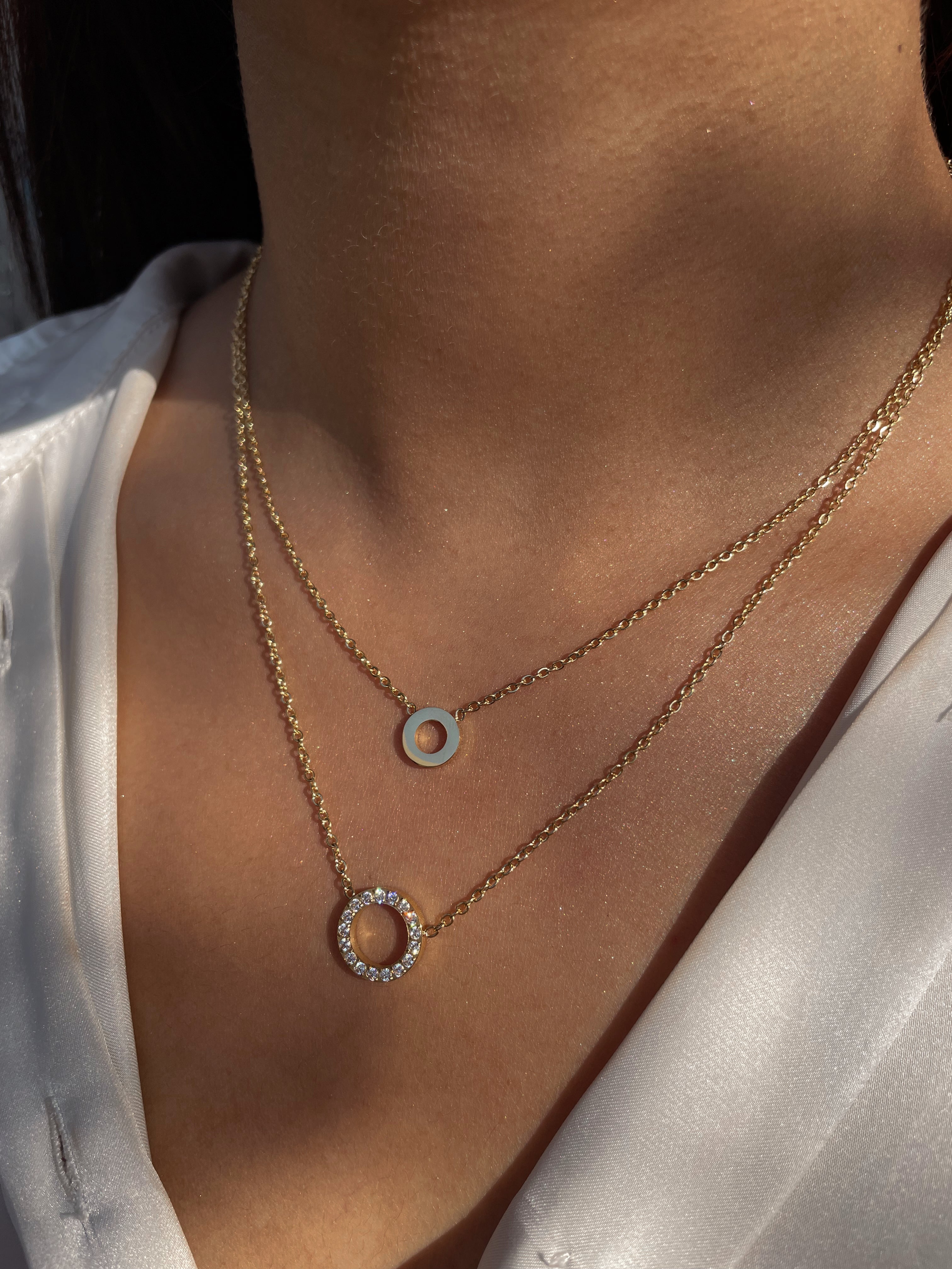 DANYALA | Tarnish Free | Gold Double Layer Circular Necklace | AAA Grade Cubic Zirconia