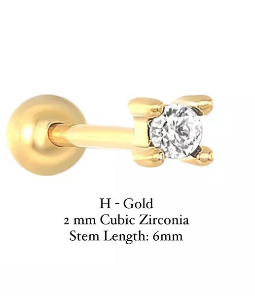 BALL-BACK STUDS I STUDS I S925 Sterling Silver | 18ct Gold/Platinun Plated | Cubic Zirconia | Single Piece
