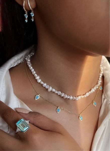 EMIRATI | The Beela Necklace | S925 Sterling Silver 18ct gold plated| Emerald Green/Turq Tear Drop Necklace