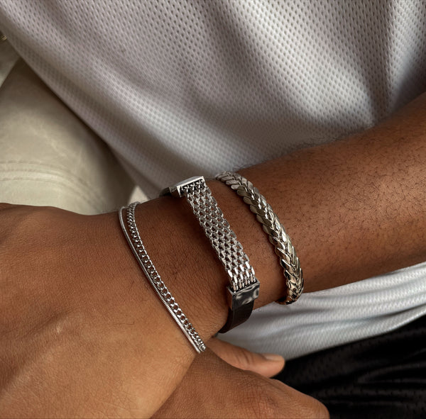 CLOUT | ZibaMan | Silver Double Layer Curb Link Bracelet | Tarnish-Free
