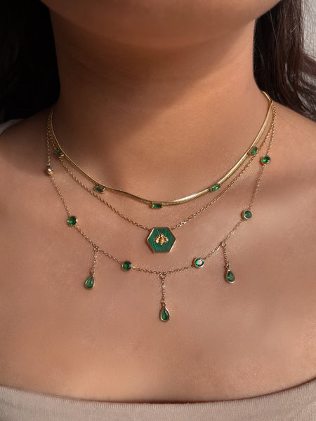 QUEEN BEE | Tarnish Free | Gold Black/Emerald Bee Pendant | Necklace
