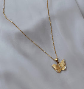 NAIRAH | Gold Stainless Steel | Butterfly Encrusted Pendant Necklace