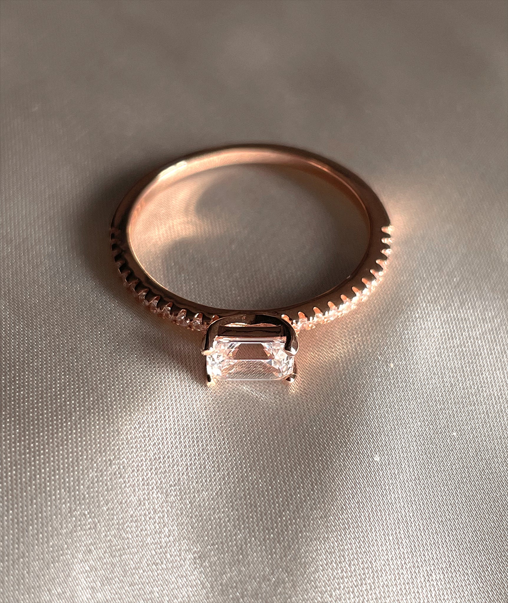 RAPHAELA I Tarnish Free | Eternity Band with centre baguette stone I S925 Sterling Silver I Platinum Plated I Cubic Zirconia (3 colours)
