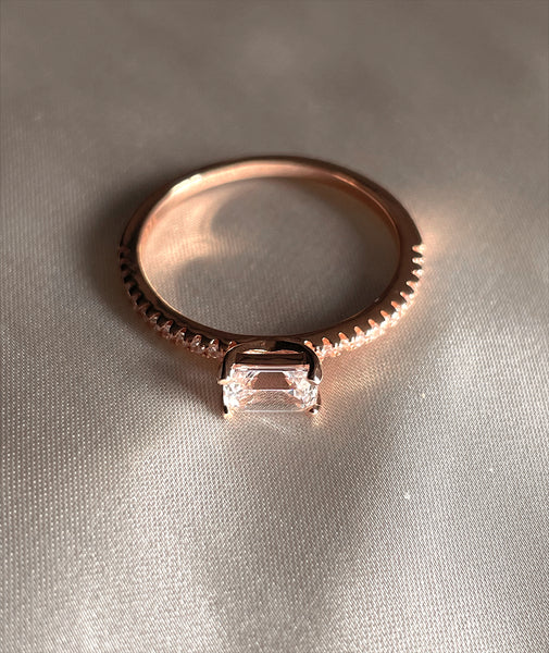 RAPHAELA I Tarnish Free | Eternity Band with centre baguette stone I S925 Sterling Silver I Platinum Plated I Cubic Zirconia (3 colours)