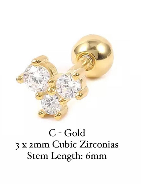 BALL-BACK STUDS I STUDS I S925 Sterling Silver | 18ct Gold/Platinun Plated | Cubic Zirconia | Single Piece
