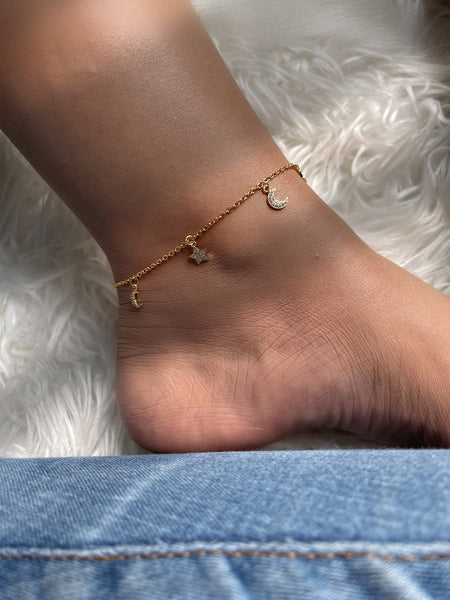 5TH AVENUE | Plated | Crescent&Star | Cubic Zirconia Anklet | Gold/Silver