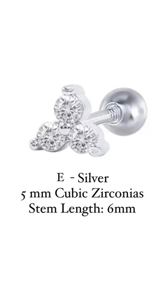 BALL-BACK STUDS I STUDS I S925 Sterling Silver | 18ct Gold/Platinun Plated | Cubic Zirconia | Single Piece