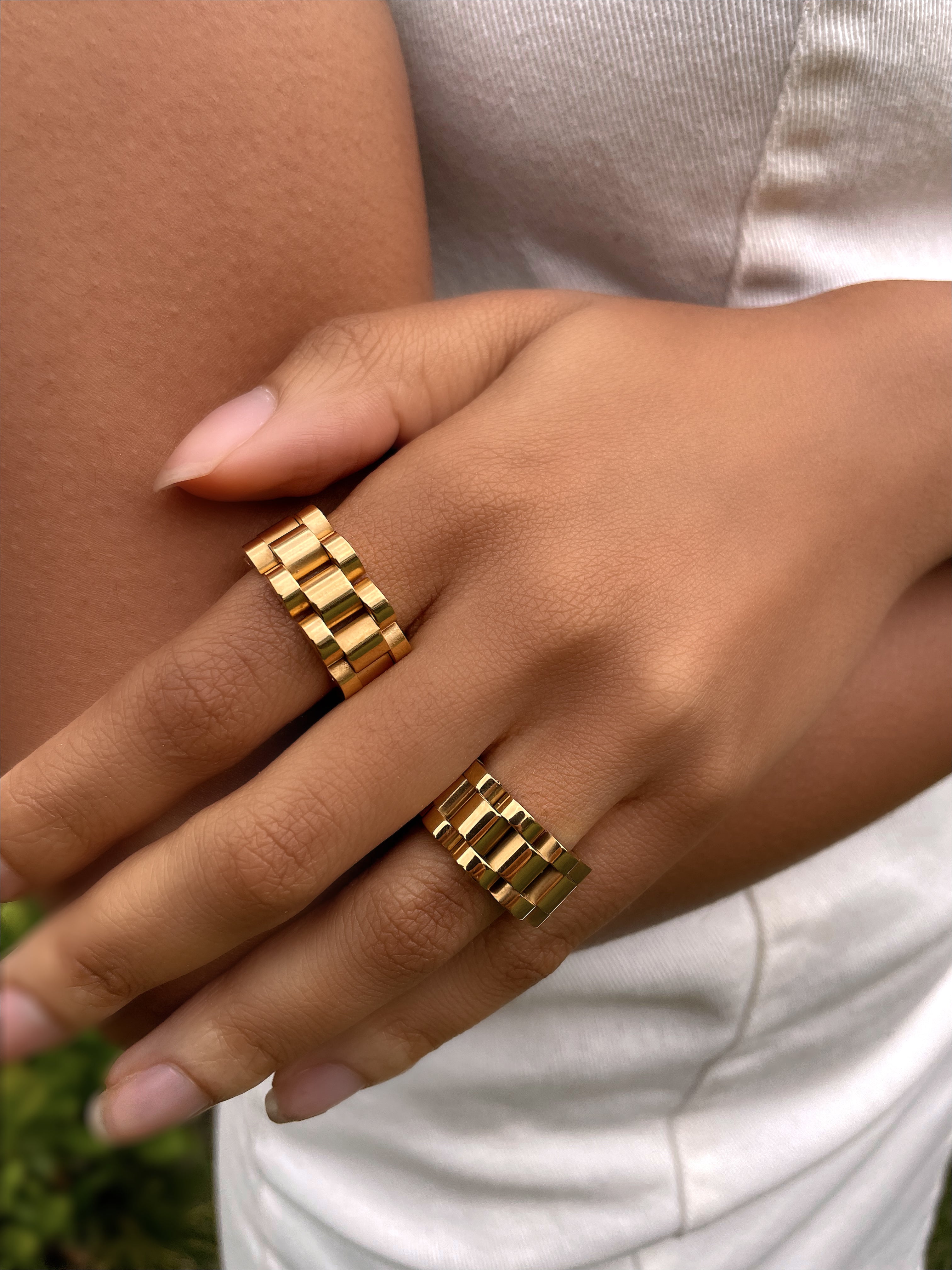 BEVERLY HILLS | Tarnish-Free | Gold Cubic Zirconia Chunky Link | Bracelet/Ring/Earrings