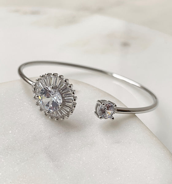 LAIBA | Silver Adjustable Circular Wrist Cuff | AAA Grade Cubic Zirconia
