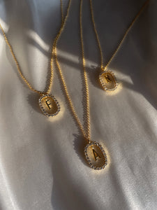 FLEUR DE LA VIE I Clear Stone Initial Necklace I S925 Sterling Silver I 18ct gold plated I Cubic Zirconia I Letter Necklace