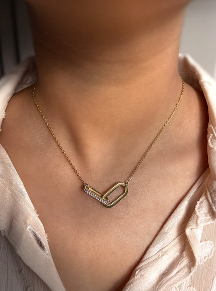 VIVA | Tarnish-Free | Gold Cubic Zirconia Emerald/Clear Linked  | Necklace