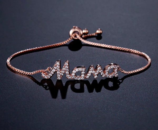 Mama Italics | Cubic Zirconia Encrusted | Adjustable Bracelet