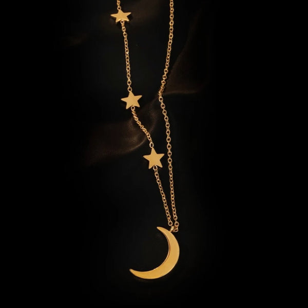 Celestia Stainless Steel Star Crescent Necklace