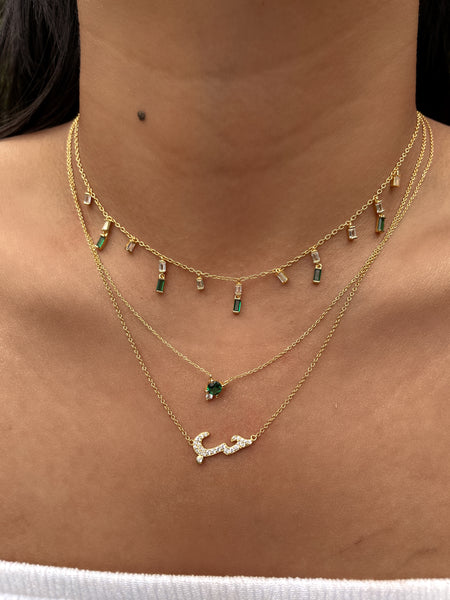 ELIXIR | S925 Emerald Green Sterling Silver 18ct gold plated Black/Nude Cubic Zirconia Necklace