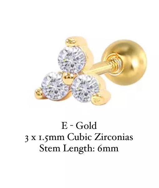 BALL-BACK STUDS I STUDS I S925 Sterling Silver | 18ct Gold/Platinun Plated | Cubic Zirconia | Single Piece