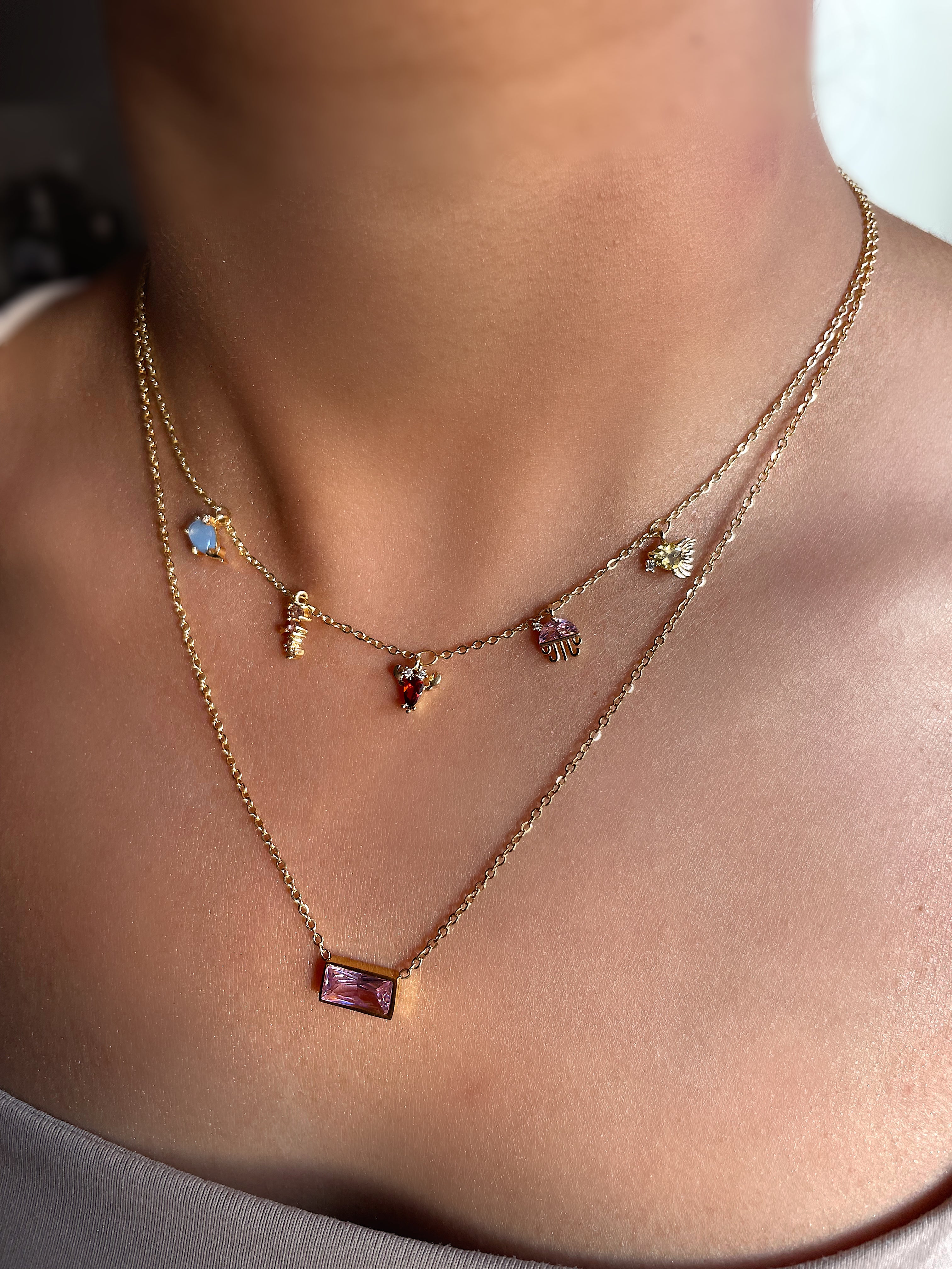 ZINNIA | Tarnish Free | Gold Cubic Zirconia Rectangular Pendant | Necklace