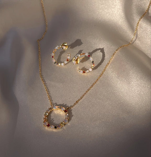 ANASTASIA | S925 Sterling Silver | 18ct Gold Plated | Multicolored Circular Necklace/Bracelet/Earrings