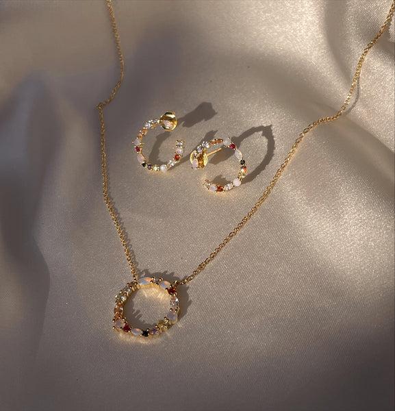 ANASTASIA | S925 Sterling Silver | 18ct Gold Plated | Multicolored Circular Necklace/Earrings