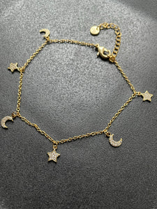 5TH AVENUE | Plated | Crescent&Star | Cubic Zirconia Anklet | Gold/Silver