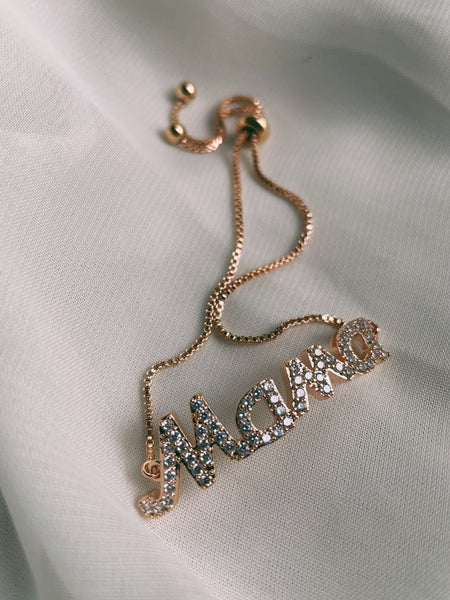 Mama Italics | Cubic Zirconia Encrusted | Adjustable Bracelet