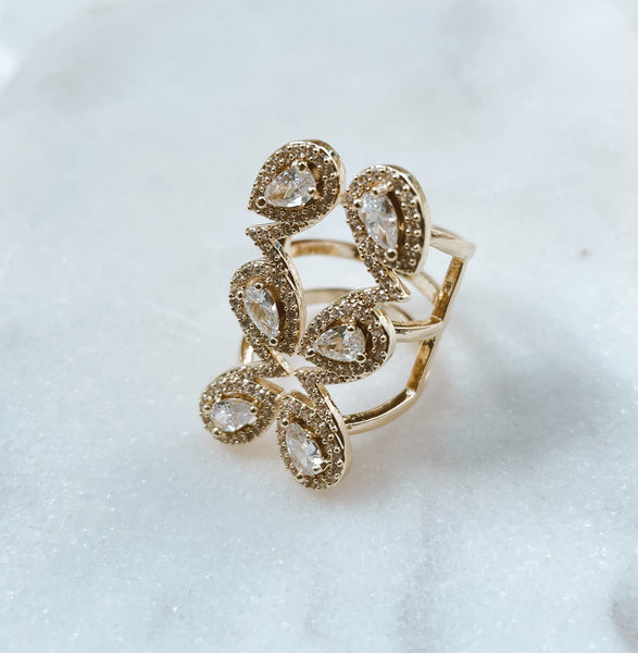 BOUJEE | SILVER/ GOLD Cubic Zirconia Adjustable Ring | 6 Stoned Teardrop