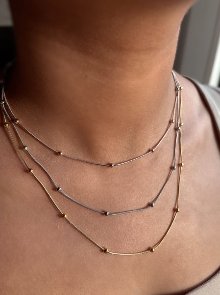 TRIPLE LAYER ESSENTIALS | Tarnish Free | Dainty Ball Triple Layer Gold Silver Rose-Gold |  Necklace