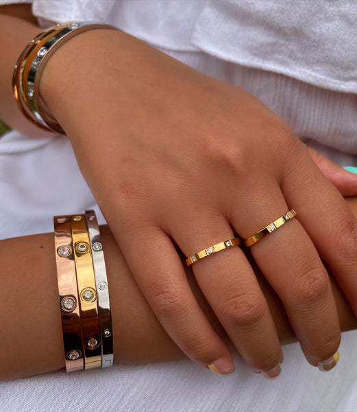 DONNATELLA | Tarnish Free | Thin Encrusted Designer-Inspired | Gold/Silver/Rose Gold Ring (1 piece)