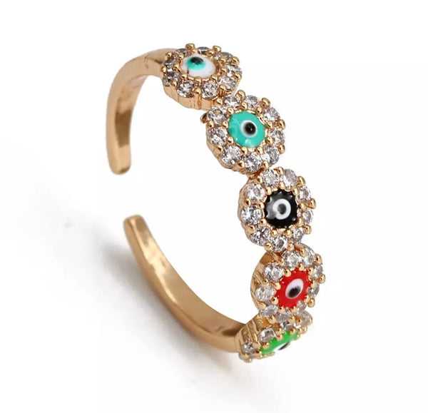 ARIA | Evil Eye | Multi-Coloured Encrusted Adjustable Ring